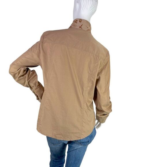 Roberto Cavalli Place Tan Floral Beaned Embroidered Shirt w/ Mandarin Collar 12 - Picture 9 of 16